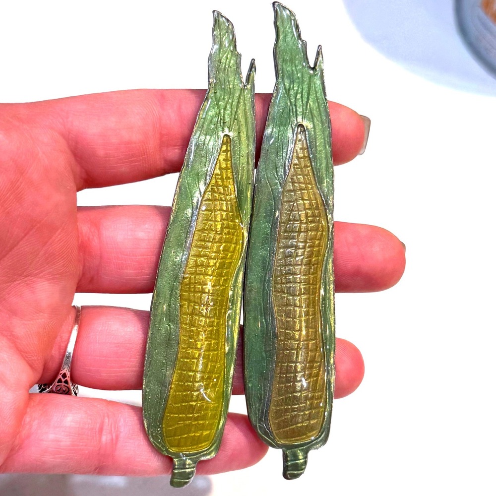 Maugenest SF Vtg Corn on the Cob Enamel Napkin Rings Set of 2 Farmhouse Decor